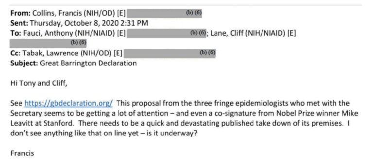 FOIA Emails Reveal Doctors Anthony Fauci and Francis Collins Worked to Smear Anti-Lockdown Scientists